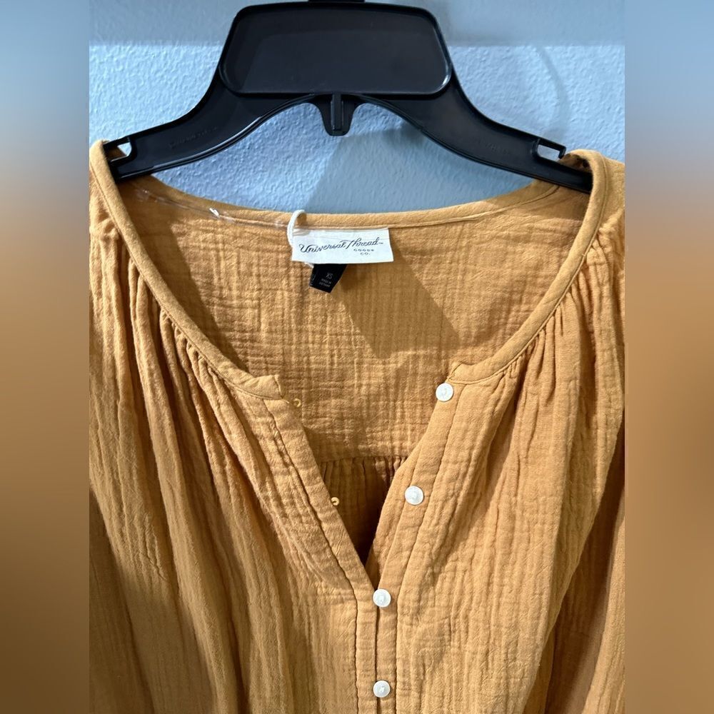 Universal Thread Long sleeve Shirtdress Tie front Pockets Midi Gold NWT XS or S - Picture 6 of 12